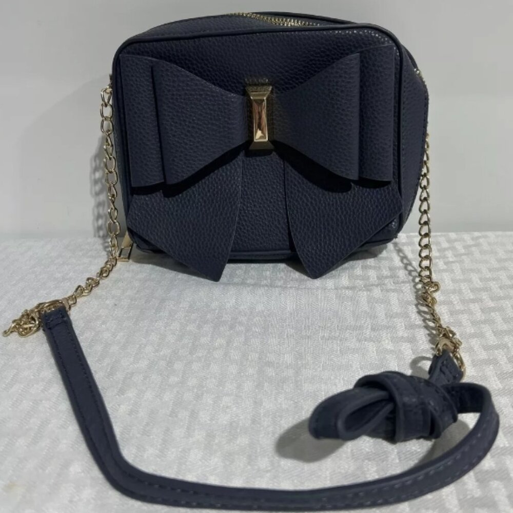 LIKE DREAMS Vegan Leather Crossbody Bow Bag 7X5" Blue PURSE PREOWNED
